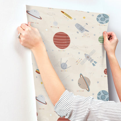 York Wallcoverings Advantage Space Adventure Beige Outer Space Wallpaper Outer Space Kids Beige  Wallpaper - 4203-27596