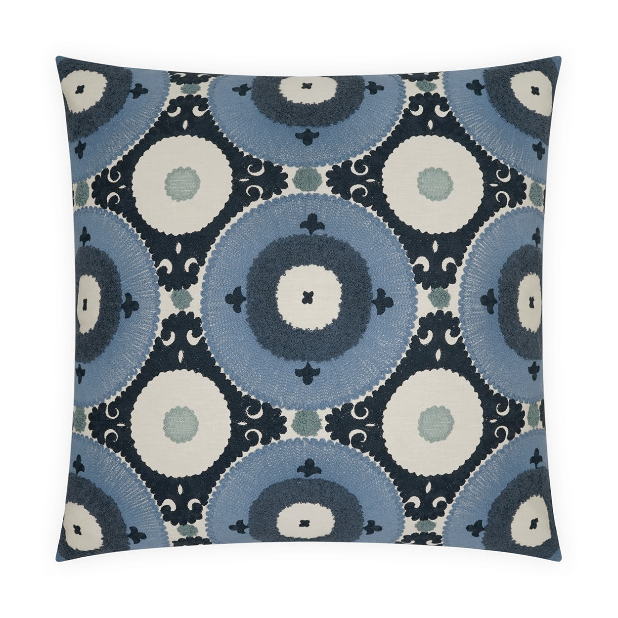 D.V. KAP HOME   24" x 24" Kasbah Pillow - Azure Circular - Dots, Textured, Embroidery, Global    - 4206-A-2424
