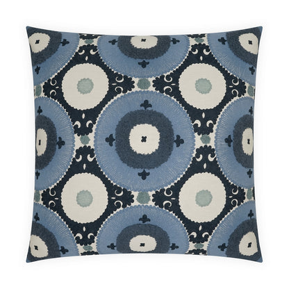 D.V. KAP HOME   24" x 24" Kasbah Pillow - Azure Circular - Dots, Textured, Embroidery, Global    - 4206-A-2424
