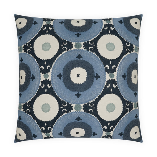 D.V. KAP HOME   24" x 24" Kasbah Pillow - Azure Circular - Dots, Textured, Embroidery, Global    - 4206-A-2424