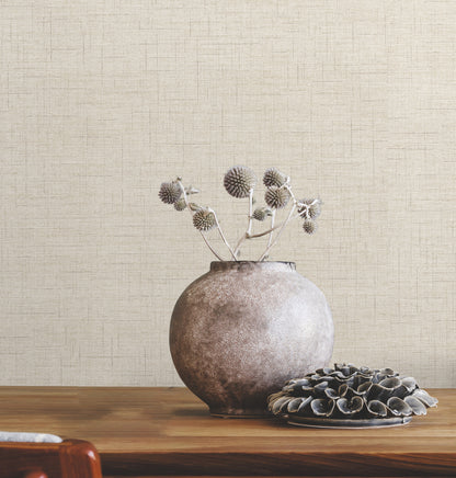 York Wallcoverings Warner Leon Beige Faux Fabric Wallpaper Graphics Transitional Beige  Wallpaper - 4207-5419