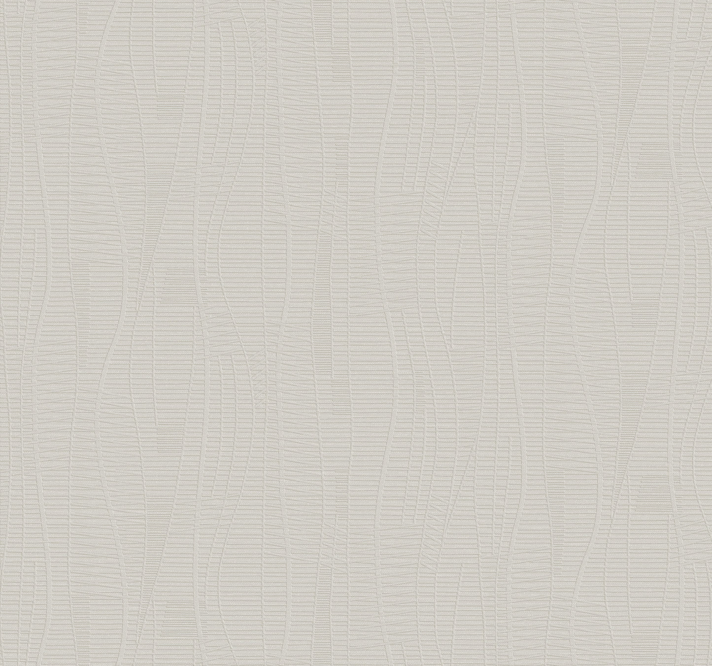 Beige embossed wallpaper with subtle flowing curves and fine crosshatch texture for a decorative wall covering.