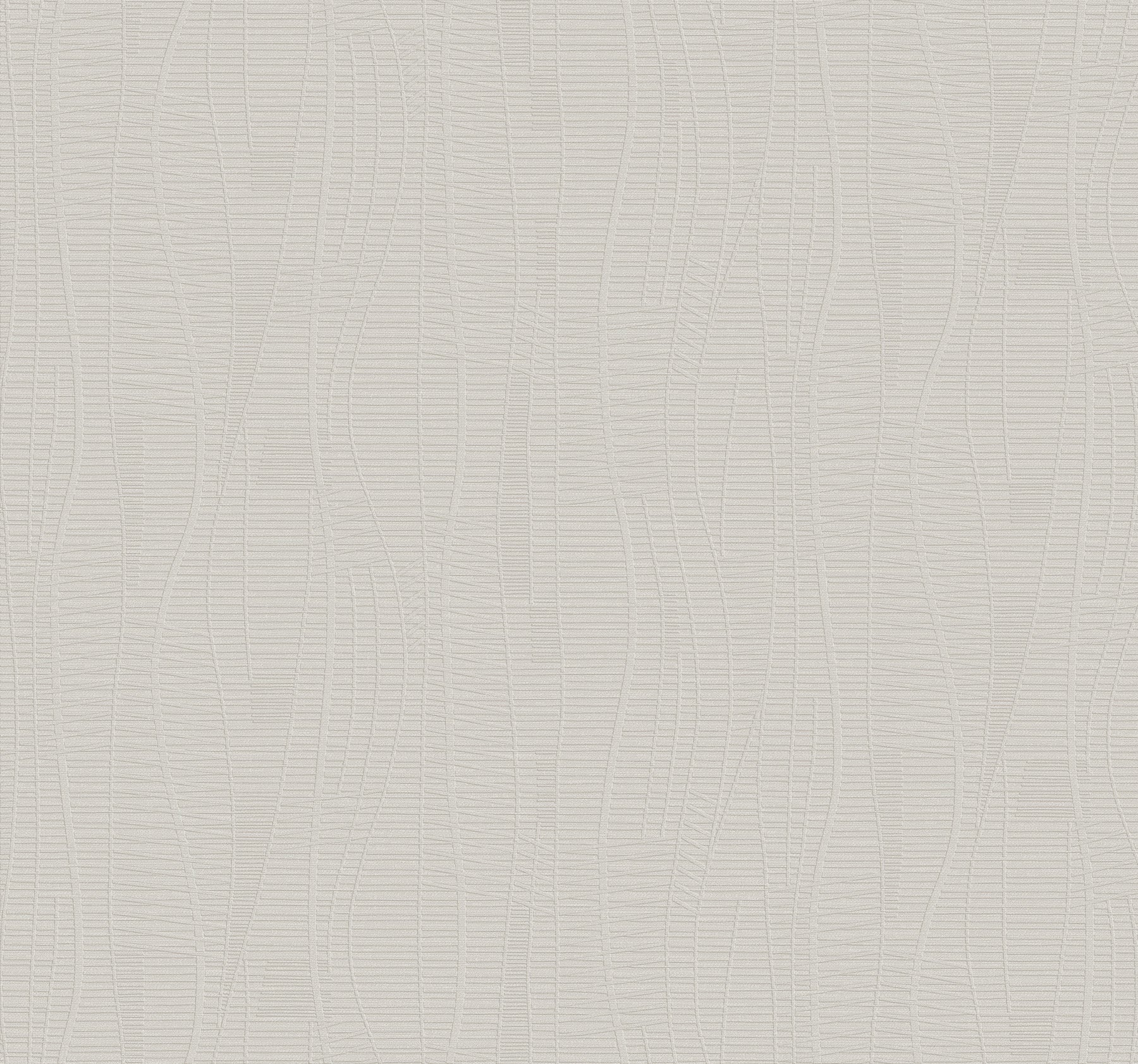 Beige embossed wallpaper with subtle flowing curves and fine crosshatch texture for a decorative wall covering.