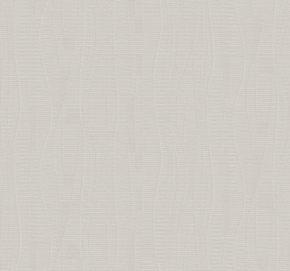 Beige embossed wallpaper with subtle flowing curves and fine crosshatch texture for a decorative wall covering.