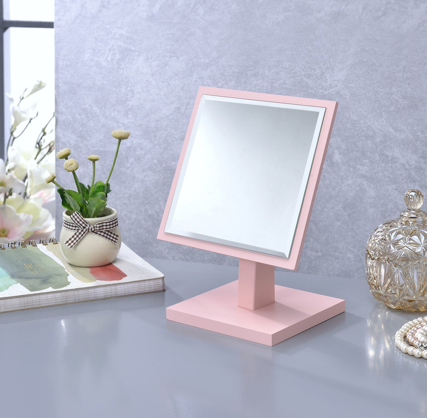 Pink Rectangle Makeup Shaving Tabletop Mirror