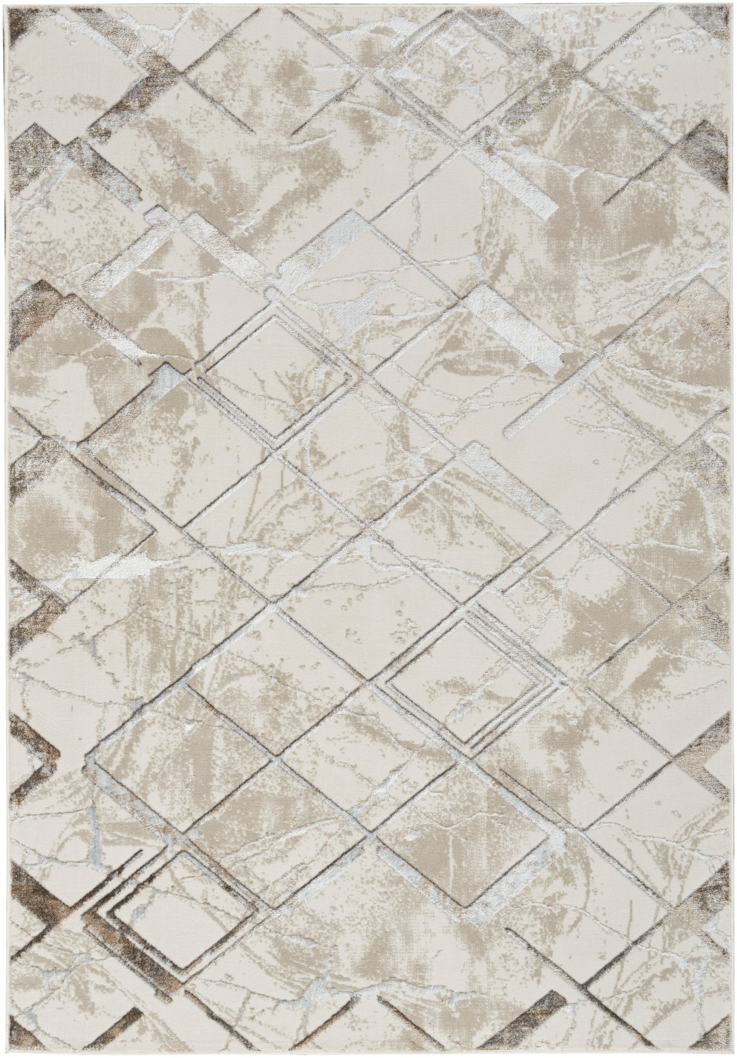 Beige distressed marble-pattern mosaic with diamond tiles and light grout; modern geometric wall or backsplash tile.