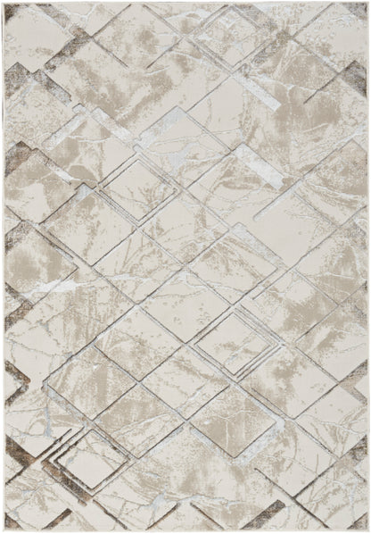 Beige distressed marble-pattern mosaic with diamond tiles and light grout; modern geometric wall or backsplash tile.