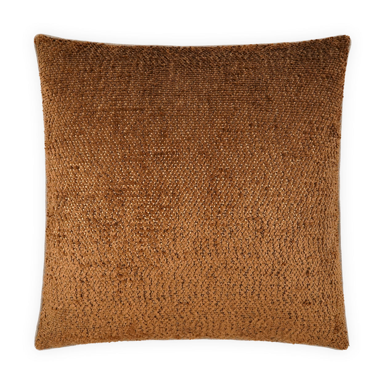 Copper solid knubby throw pillow with textured bouclé fabric, 24" x 24" square.