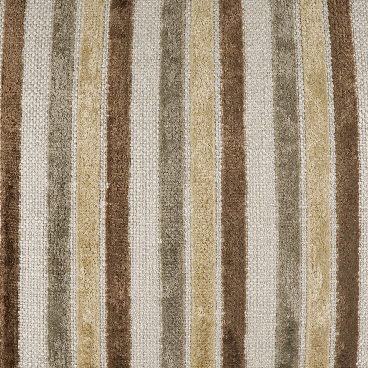 Pillow with mocha striped, textured woven fabric in beige, cream, tan and brown tones, 24" x 24".