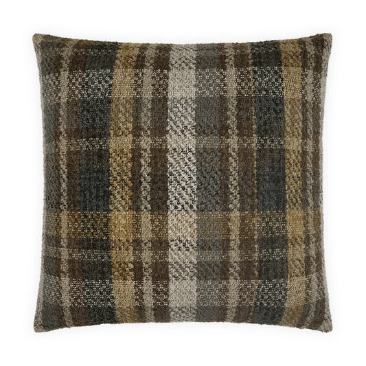 D.V. KAP HOME   24" x 24" Alistair Pillow - Cocoa Plaid - Check, Traditional, Farmhouse    - 4252-C-2424