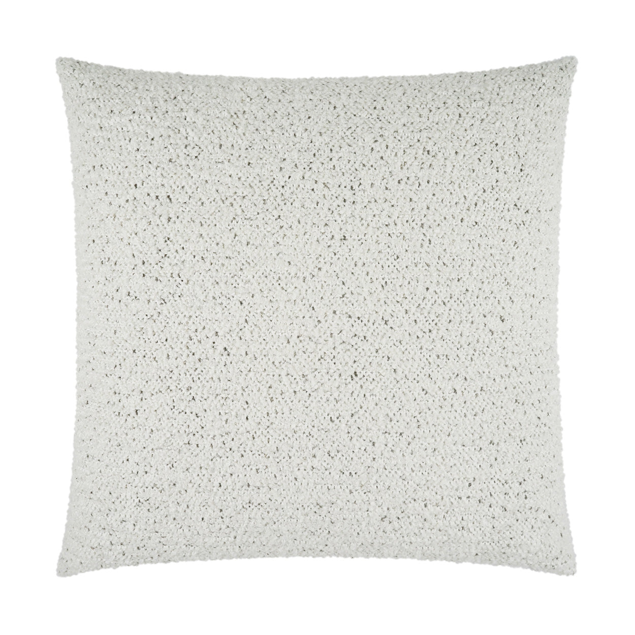 Cream boucle-knit square throw pillow with textured speckled surface, decorative home accent.