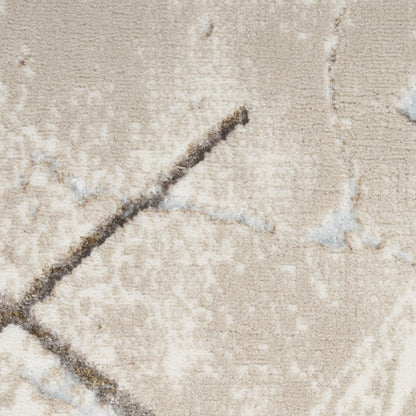 Beige textured rug close-up with a dark brown chevron line in a soft wool-like weave.