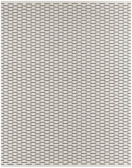 Cream background with repeating small black dash lines in diagonal rows; minimalist geometric pattern.