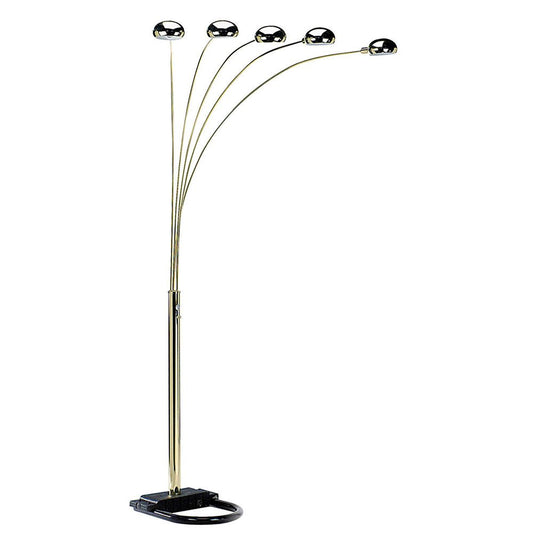 84" Gold Five Light Arc Floor Lamp With Brass Metal Dome Shade