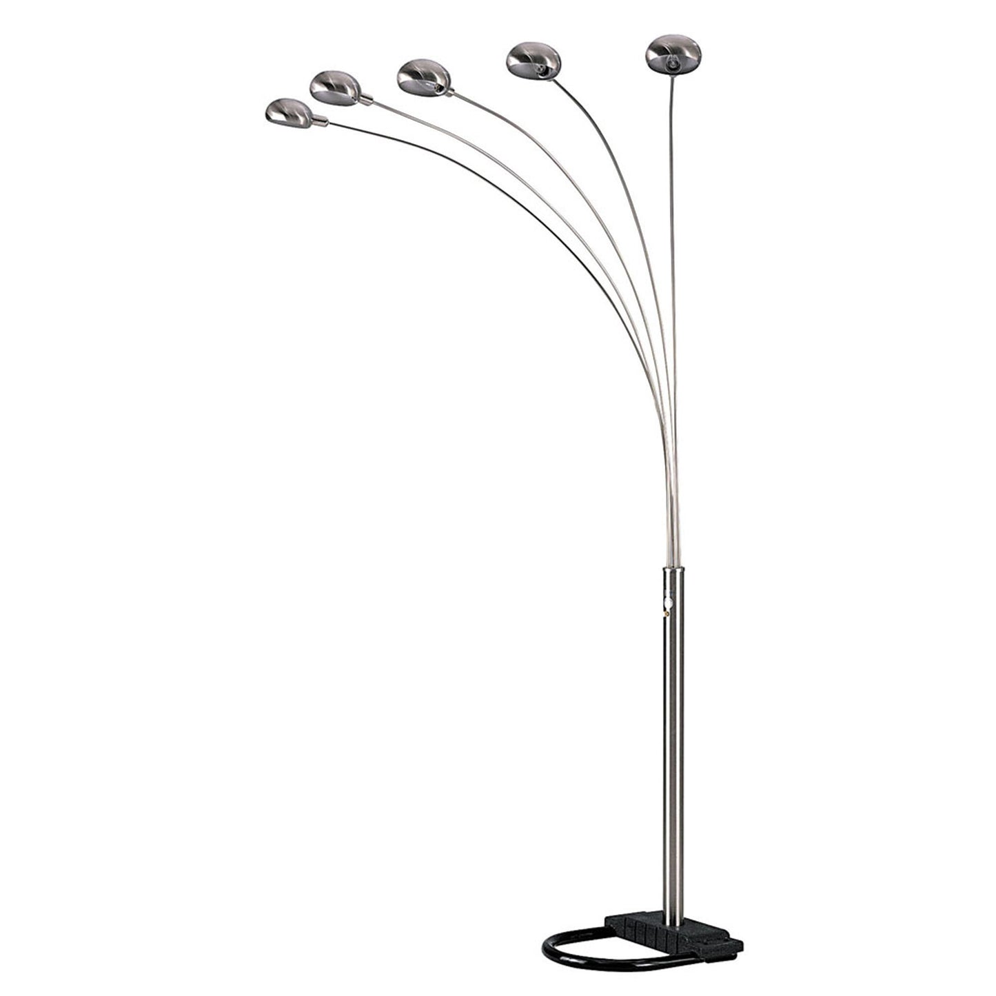 84" Nickel Five Lights Arc Floor Lamp With Nickel Dome Shade