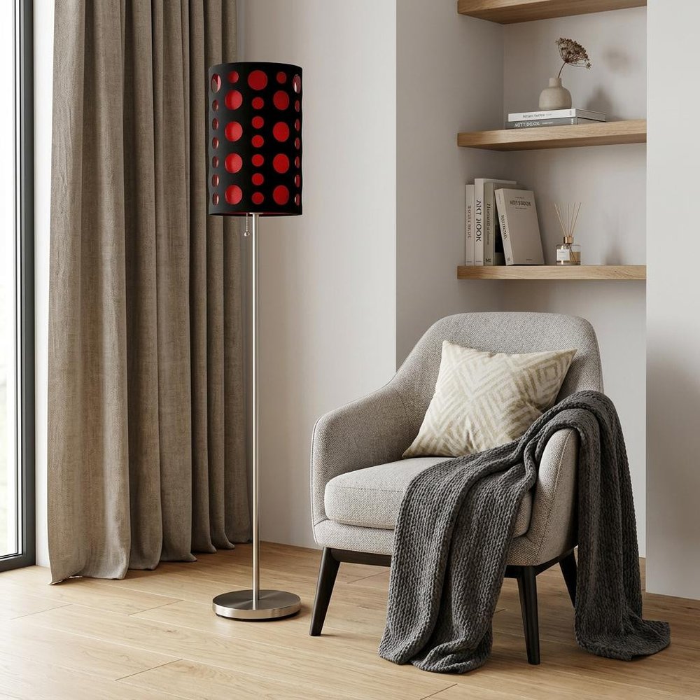 66" Steel Novelty Floor Lamp With Black And White Drum Shade
