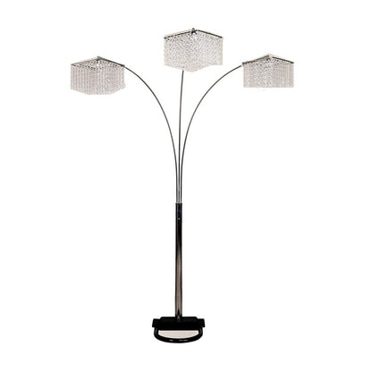 84" Silver Metal Three Light Arched Floor Lamp With Clear Crystal Square Shade