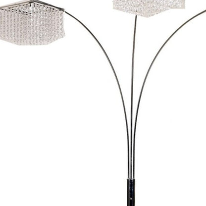 84" Silver Three Light Arched Floor Lamp With Clear Crystal Square Shade