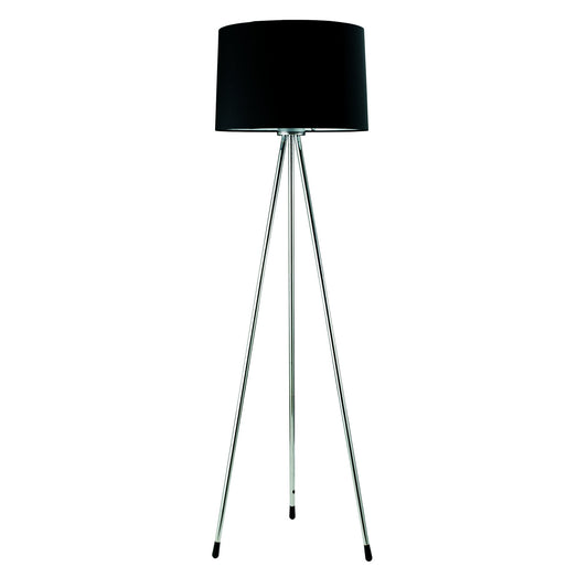 59" Silver Tripod Floor Lamp With Black Fabric Drum Shade