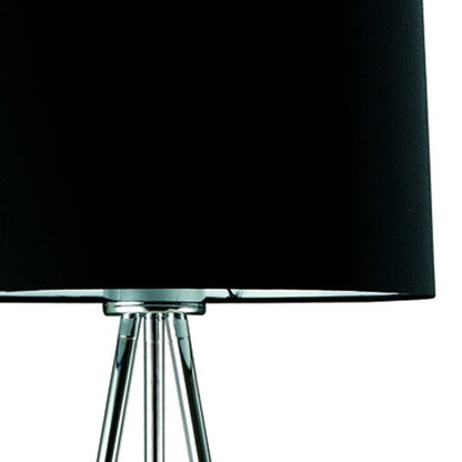59" Silver Tripod Floor Lamp With Black Fabric Drum Shade