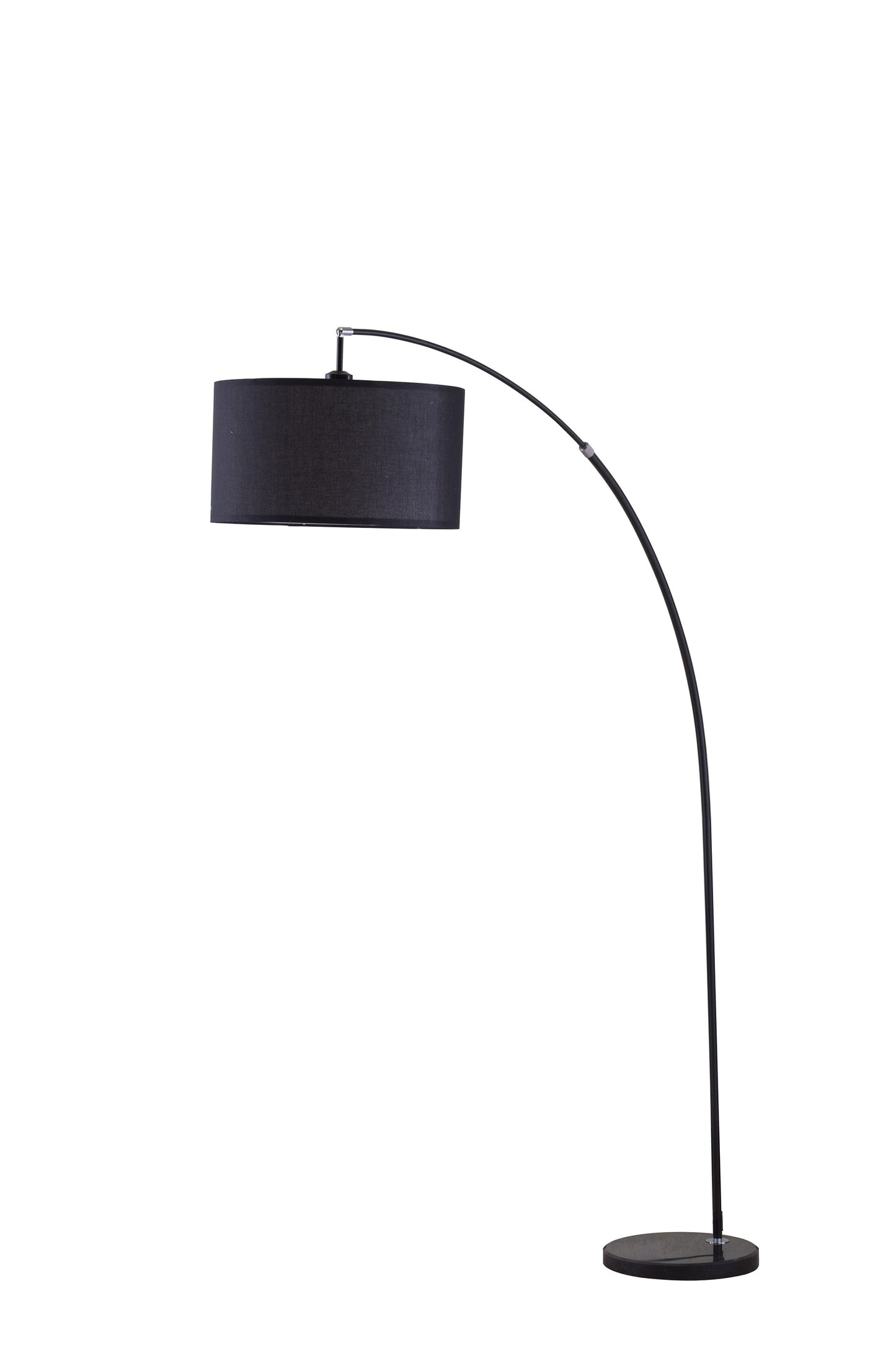 86" Sleek Black Arc Floor Lamp With Black Drum Shade