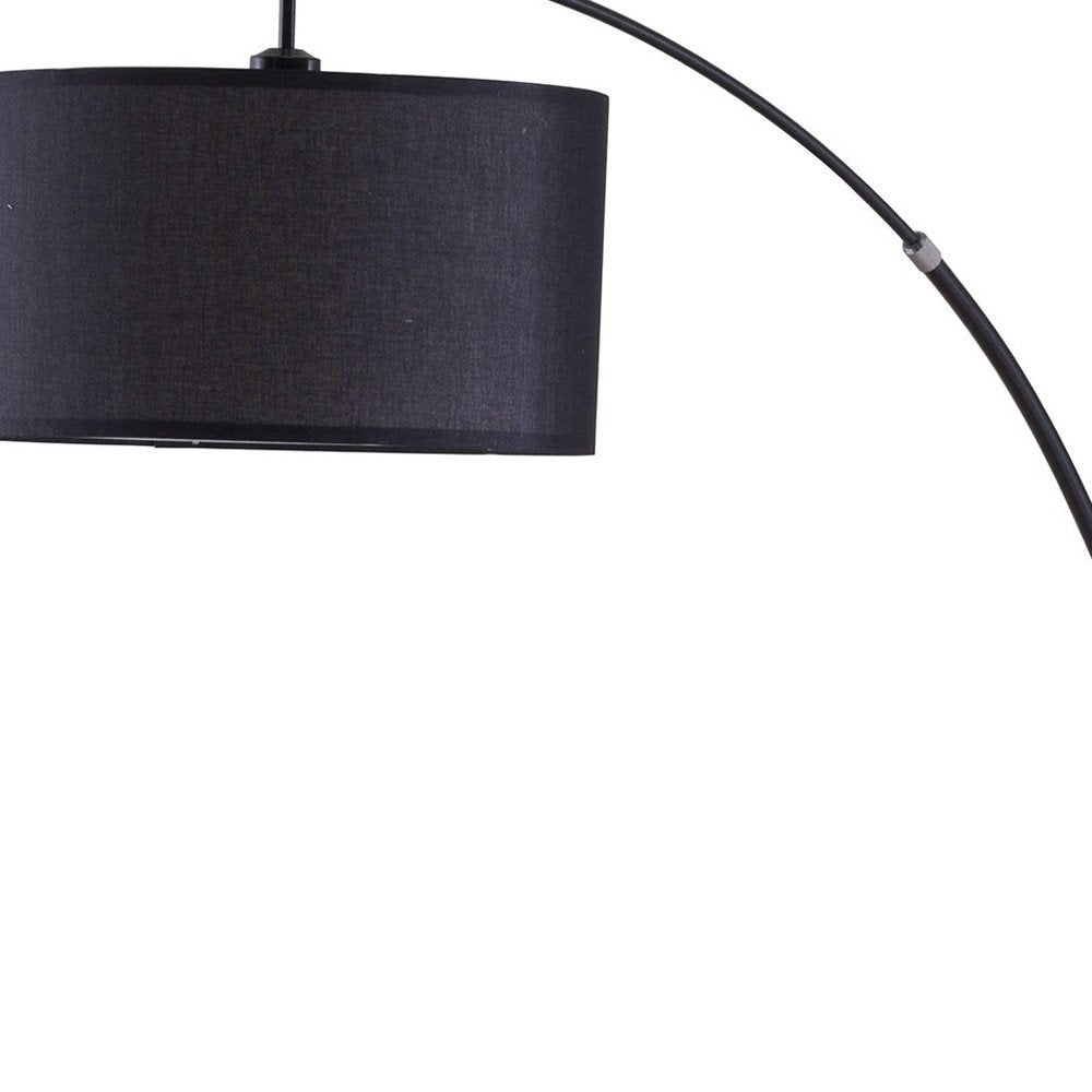 86" Black Metal Arc Floor Lamp With Black Fabric Drum Shade