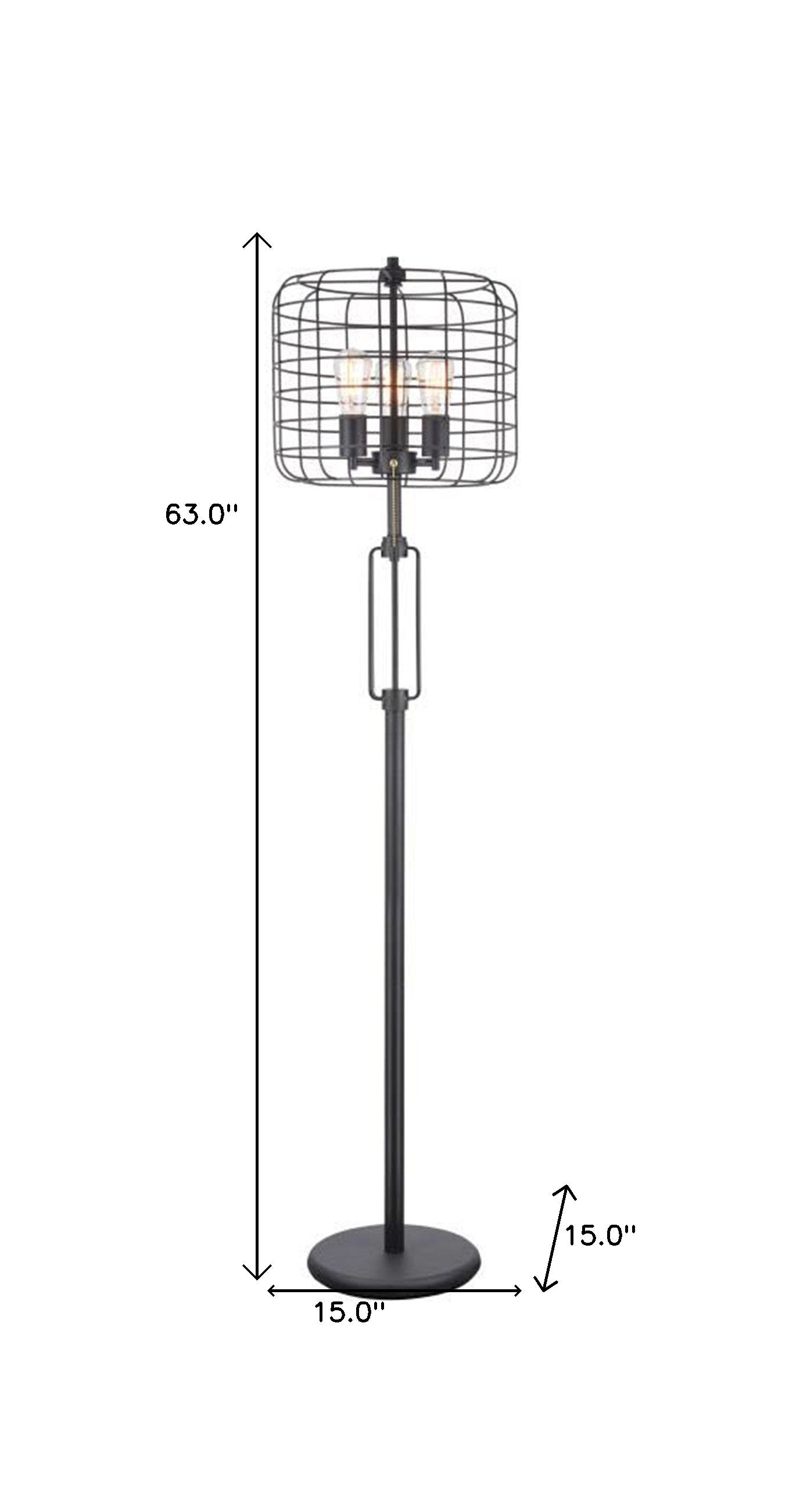 63" Black Three Lights Novelty Floor Lamp With Black Novelty Shade