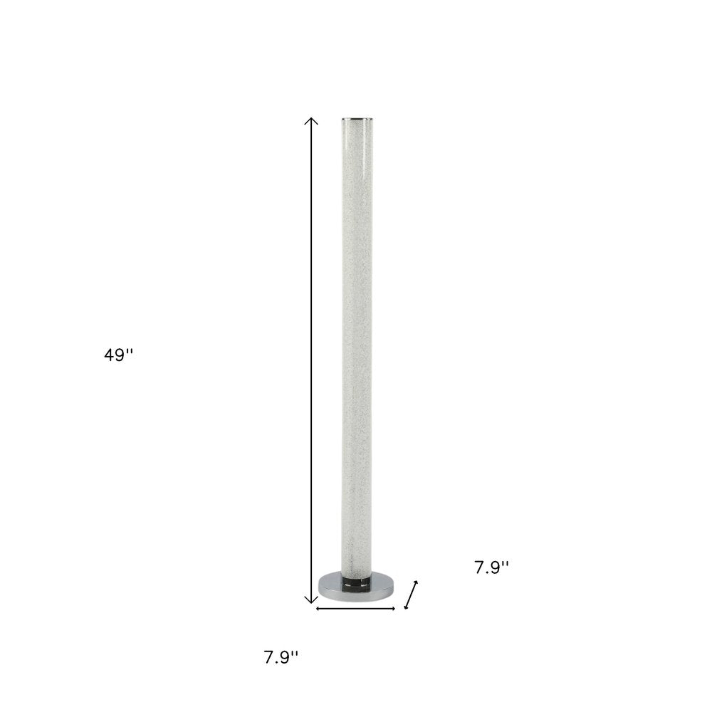 49" White Metal LED Column Floor Lamp With Clear Acrylic Drum Shade