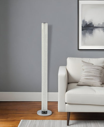 49" White Metal LED Column Floor Lamp With Clear Acrylic Drum Shade