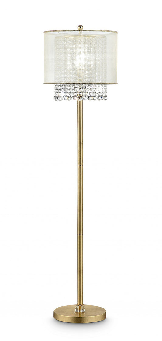 65" Gold Novelty Floor Lamp With White Drum Shade