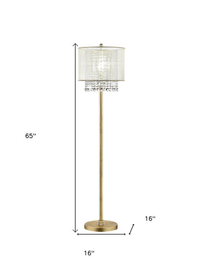 65" Gold And White Novelty Floor Lamp With White Fabric Drum Shade