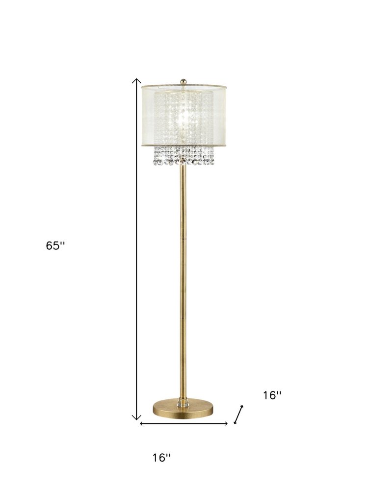65" Gold And White Novelty Floor Lamp With White Fabric Drum Shade