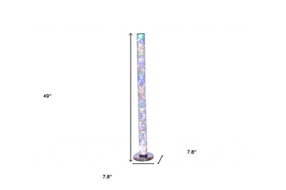 49" Silver LED Column Floor Lamp With Clear Acrylic Drum Shade