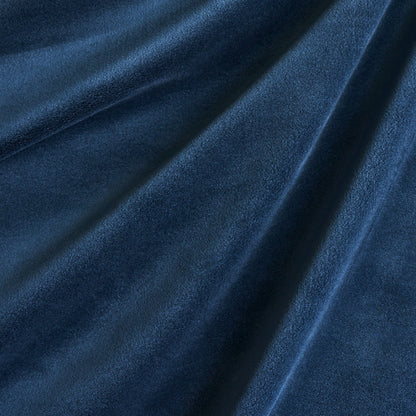 Navy blue velvet fabric with soft nap and flowing folds.