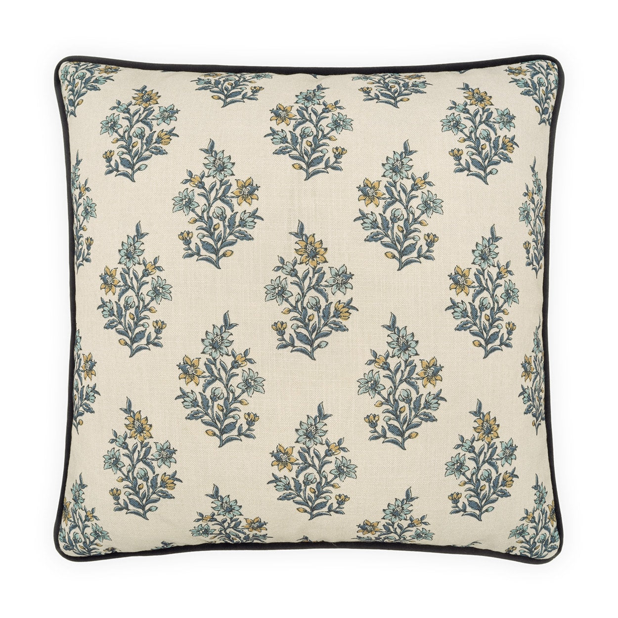 D.V. KAP HOME   24" x 24" Floren Pillow - Blue Floral, Traditional, Farmhouse    - 4347-B-2424