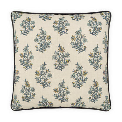 D.V. KAP HOME   24" x 24" Floren Pillow - Blue Floral, Traditional, Farmhouse    - 4347-B-2424
