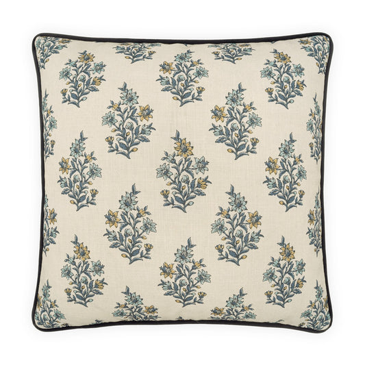 D.V. KAP HOME   24" x 24" Floren Pillow - Blue Floral, Traditional, Farmhouse    - 4347-B-2424