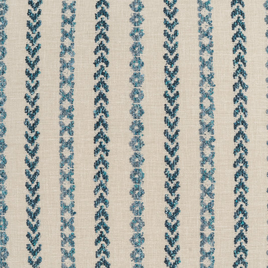 D.V. KAP HOME 4354-B-YARD Levan Fabric - Blue Stripes, Beach, Global, Embroidery  Turquoise,Teal, Blue   - Levan