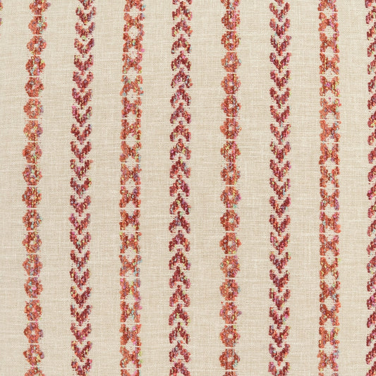 D.V. KAP HOME 4354-G-YARD Levan Fabric - Garnet Stripes, Beach, Global, Embroidery  Red, Coral,Salmon   - Levan