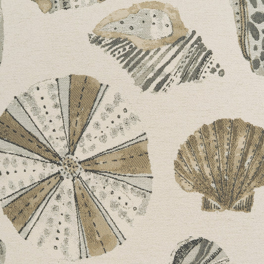 D.V. KAP HOME 4363-YARD Shellton Fabric Beach, Novelty  Ivory, Grey   - Shellton
