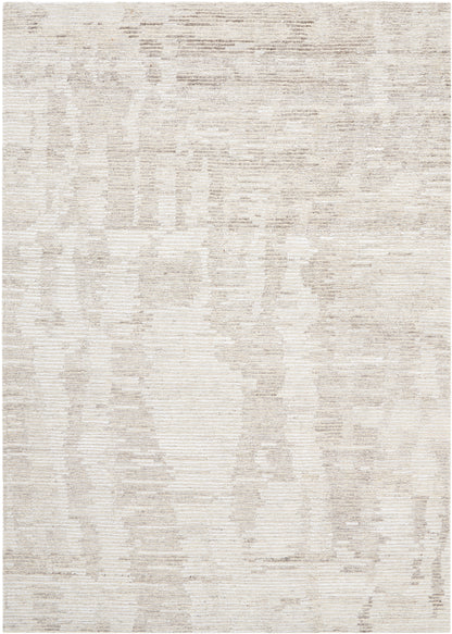 Neutral cream-beige area rug with subtle abstract pattern and textured weave; versatile for living rooms.