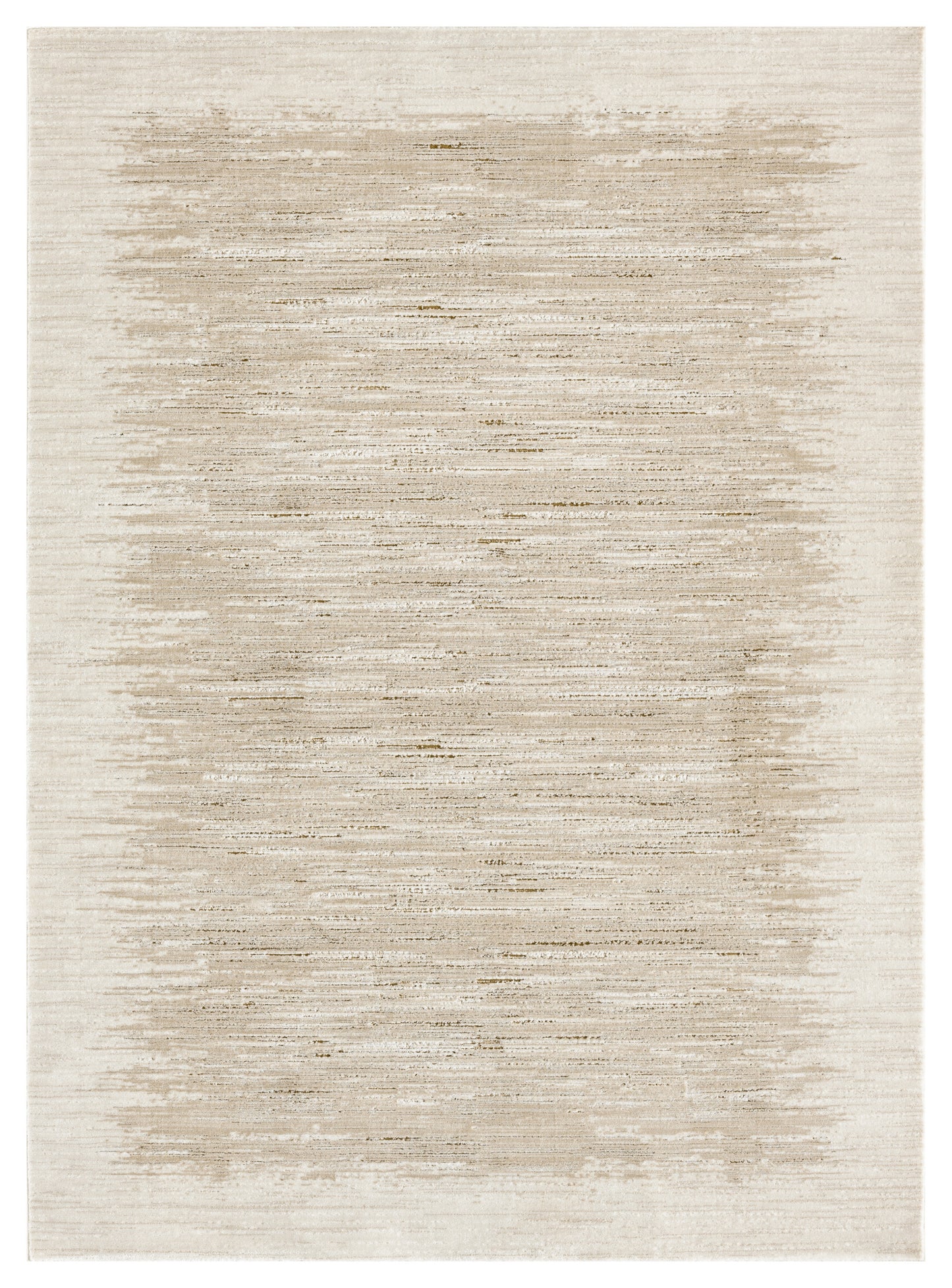 Soft beige rectangular rug with taupe abstract brushstroke texture for modern spaces.
