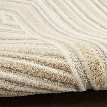 Beige plush sherpa rug runner with raised geometric lines; soft, cozy floor covering for hall or living room.