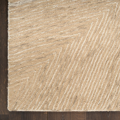 Natural beige woven jute runner rug with subtle chevron pattern on dark wood floor