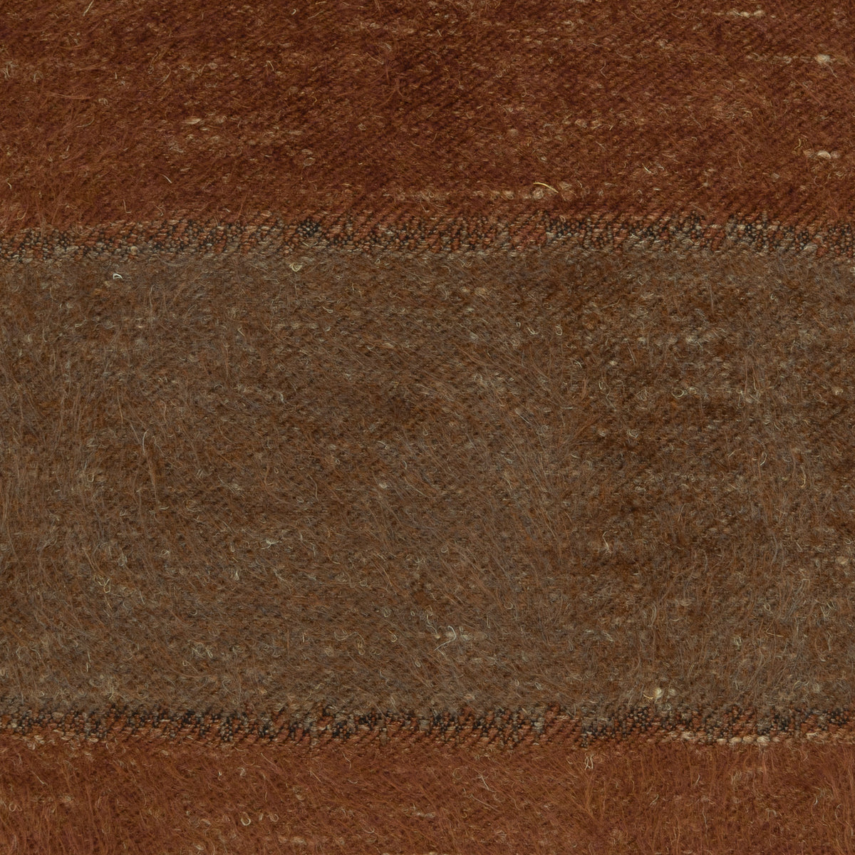 24x24 Mustang Pillow in Russet featuring a two-tone textured woven design with broad horizontal bands in rich russet and a soft neutral tone, finished with the same fabric on both sides and a 95% feather and 5% down insert.