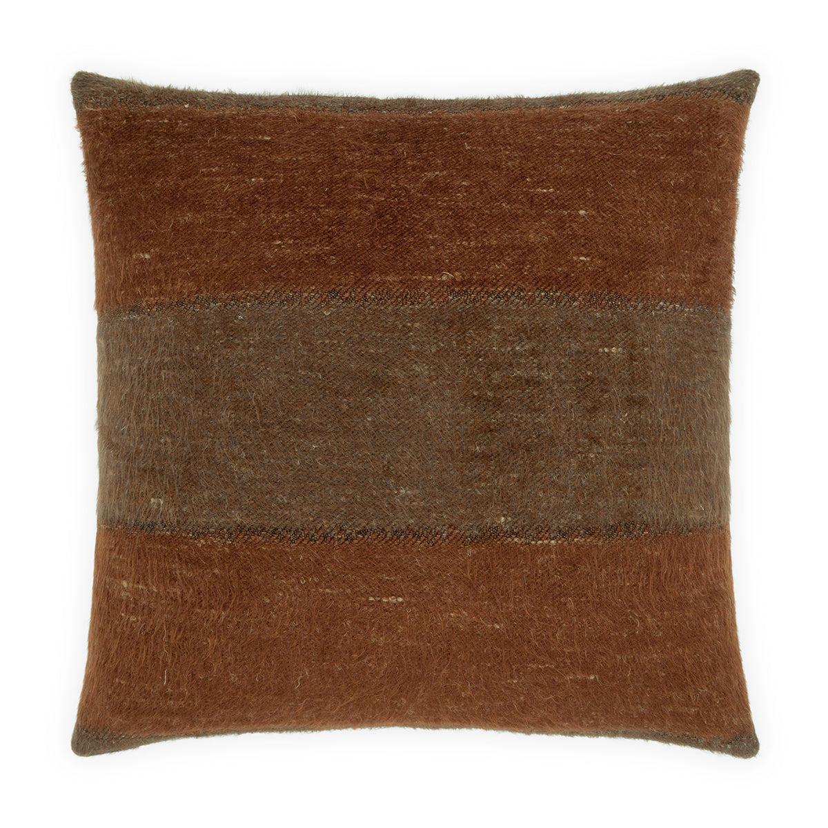 24x24 Mustang Pillow in Russet featuring a two-tone textured woven design with broad horizontal bands in rich russet and a soft neutral tone, finished with the same fabric on both sides and a 95% feather and 5% down insert.