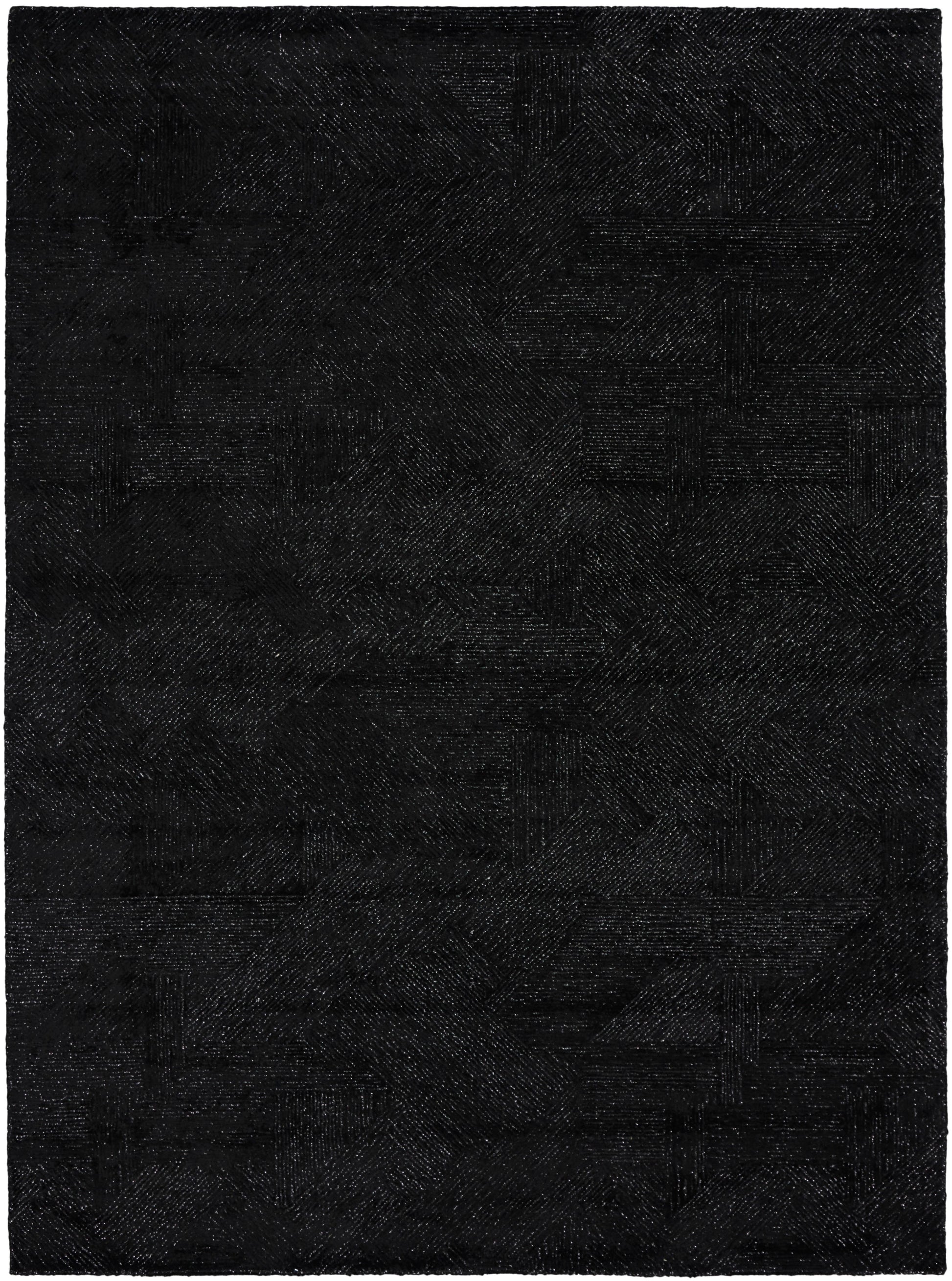 Charcoal black textured area rug with subtle geometric weave; rectangular, plush, modern home decor.