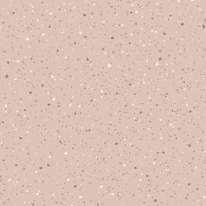 Soft pink wallpaper with a petal-inspired pattern and white, gray, and taupe speckles; modern decorative surface.