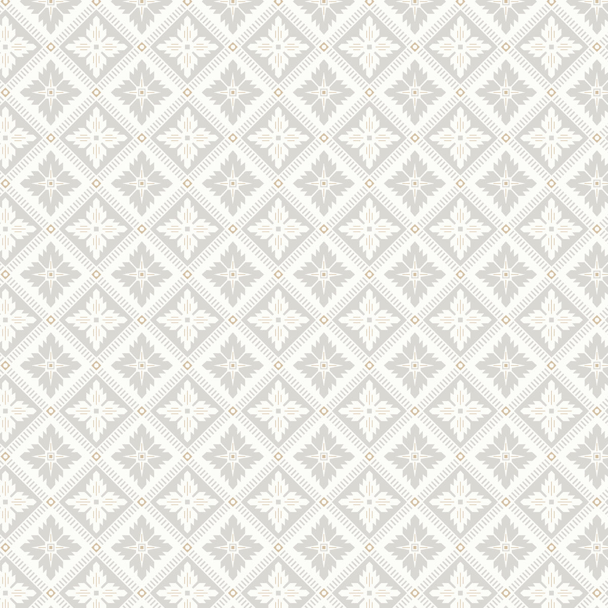 Repeating light gray and off-white diamond tile pattern with starburst centers; decorative wallpaper design.