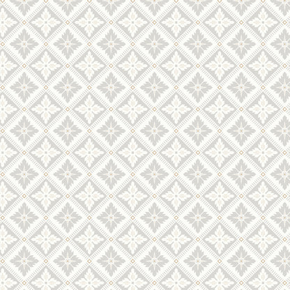 Repeating light gray and off-white diamond tile pattern with starburst centers; decorative wallpaper design.